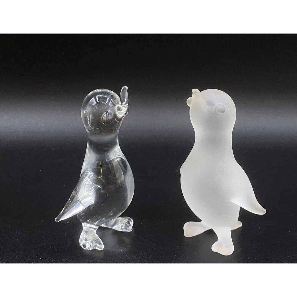 Penguin Pair Clear & Frosted Super Cute Figurines LOT 2